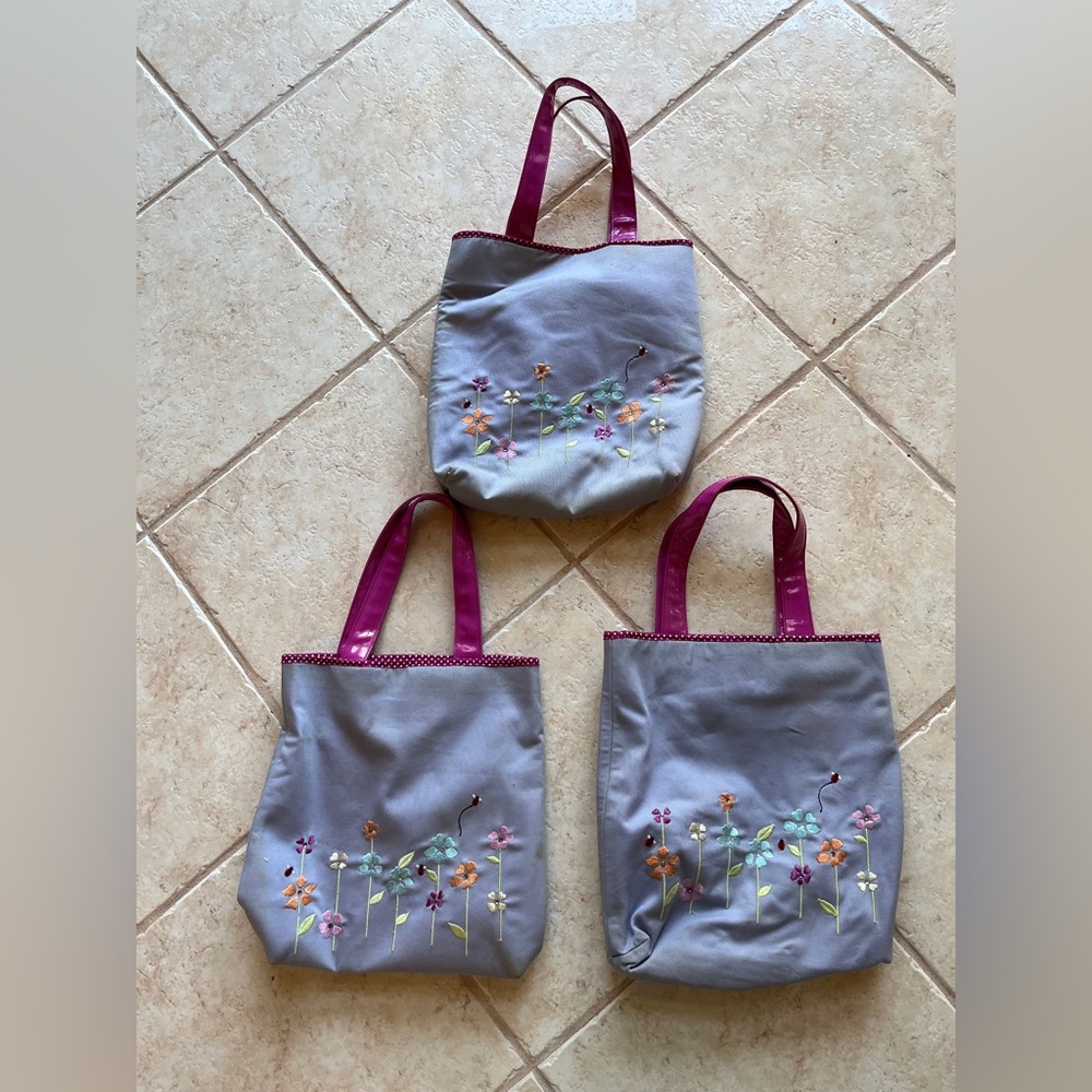 vintage y2k (3) Gap embroidered tote bags in lavender and pink 12”x10”$15 each
